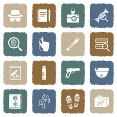 Private Detective Icons. Grunge Color Flat Design. Vector Illustration.