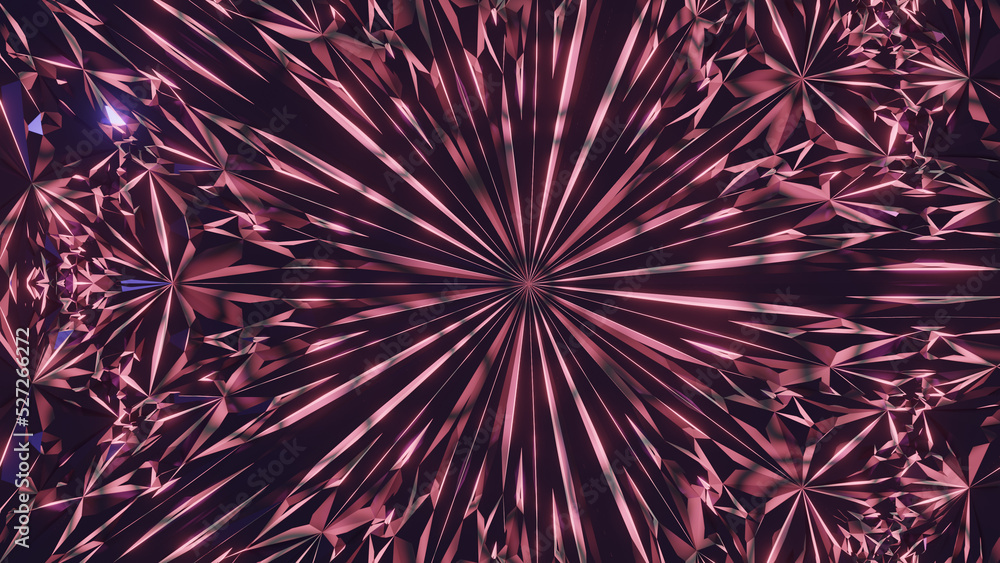 Fototapete 3d rendering image of illuminated geometric shapes in pattern looking like kaleidoscope.