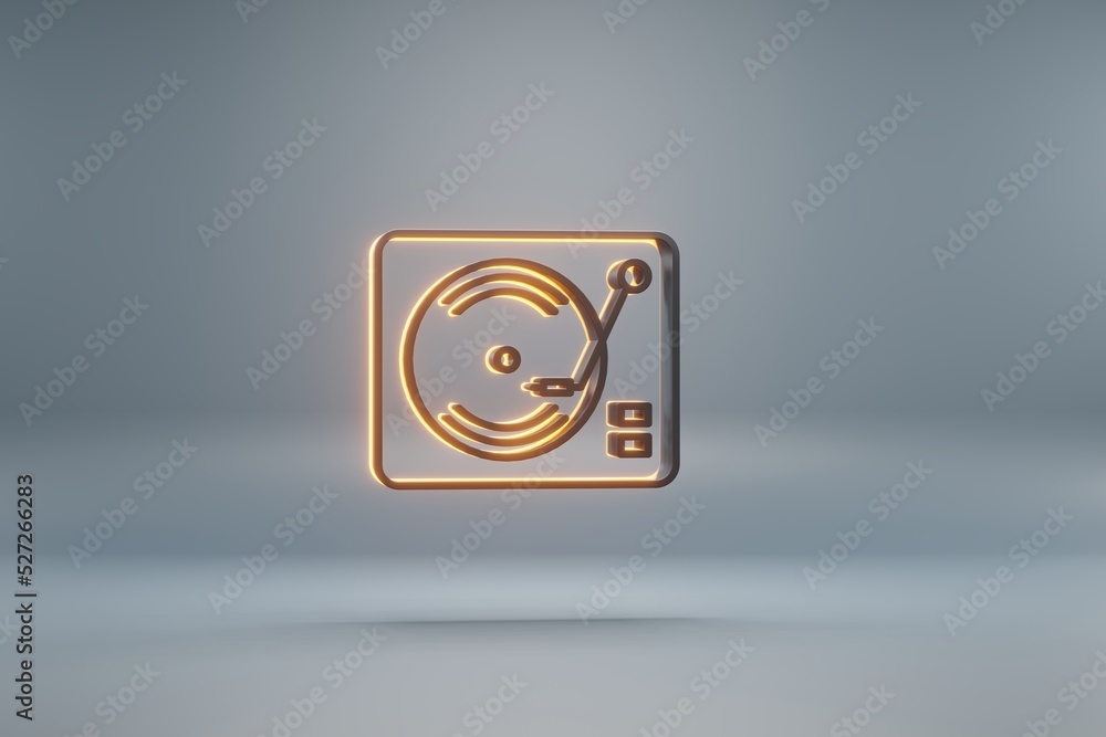 Leinwandbilder beautiful black retro record player with yellow light symbol icons on a blue background. 3d renderin
