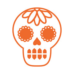 Dia de los muertos. Silueta de calavera tipica mexicana azucarada con flores aislada