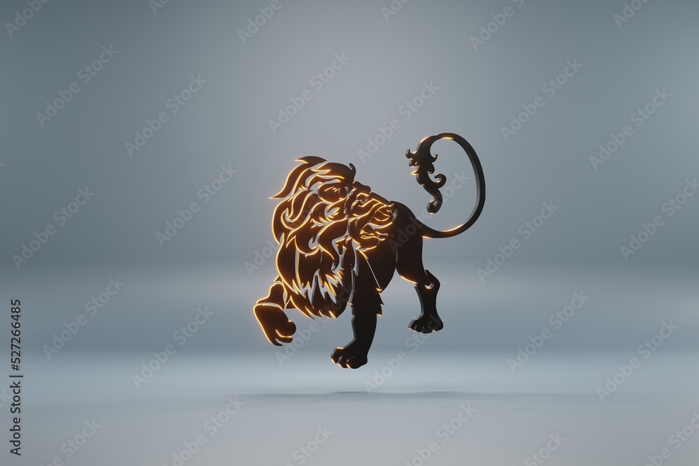 Poster beautiful black zodiac sign leo with yellow light symbol icons on a blue background. 3d rendering il