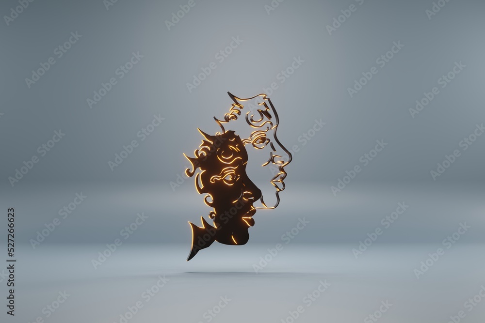 Poster beautiful black zodiac sign gemini with yellow light symbol icons on a blue background. 3d rendering