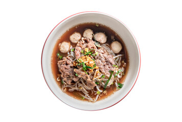 rice noodle soup with pork and vegetables