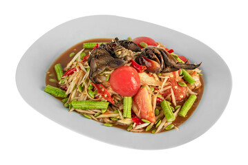 Traditional thai cuisine spicy green papaya salad