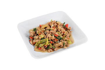 stir-fried minced pork fried chili pepper and  sweet basil
