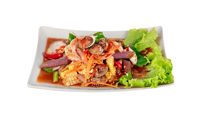 spicy meat and seafood salad