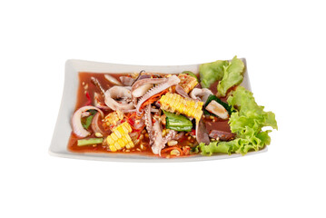spicy meat and seafood salad