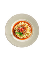 spaghetti with sardines fish in tomato sauce