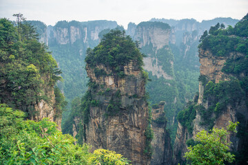 Fototapeta na wymiar Horizontal image of the top of Avatar Hallelujah mountain in Wulingyuan National forest park, Zhangjiajie, Hunan, China, copy space for text, wallpaper, background