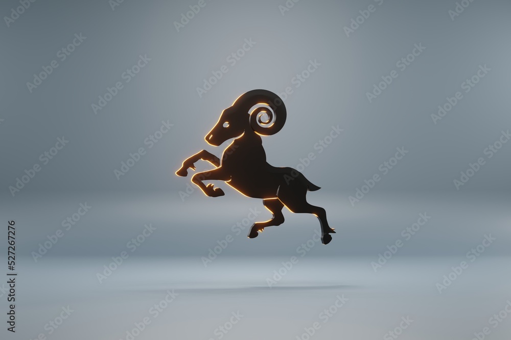 Poster beautiful black zodiac sign capricorn with yellow light symbol icons on a blue background. 3d render