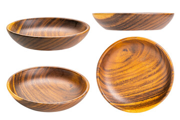 Set of empty wooden dish isolated on white background with clipping path.