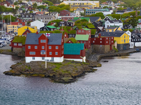 Tinganes, the historical core of Torshavn, the capital of the Faroe Islands (Faroes, Faeroes, F&oslash;roya, F&aelig;r&oslash;erne, a North Atlantic archipelago part of the Kingdom of Denmark.