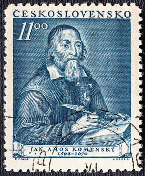 CZECHOSLOVAKIA - CIRCA 1952: a stamp printed in Czechoslovakia shows Jan Amos Komensky, Czech philosopher, pedagogue and theologist.