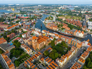 Fototapeta na wymiar Gdańsk. Historical Old City of Gdańsk, Motława River and Traditoinal City Architecture from Above. Poland, Europe. 