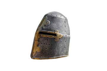 medieval metal helmet isolated on white