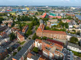 Gdańsk. Historical Old City of Gdańsk, Motława River and Traditoinal City Architecture from Above. Poland, Europe. 