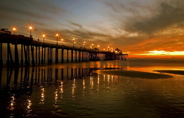 sunset at the Huntington beach