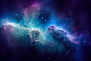 Fototapeta Illustration of a space cosmic background of supernova nebula and stars, glowing mysterious universe obraz