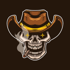 Skull With Cowboy Hat Illustration