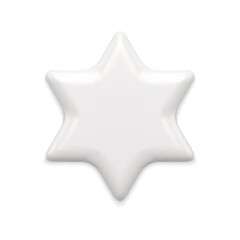 Realistic tender white glossy six pointed classic star shape 3d template vector illustration