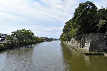 彦根城、滋賀県、城、城下町、お堀、外壁、石垣、橋、橋梁、欄干