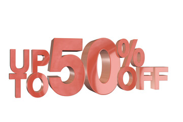 3D rendered discount banner marketing sign showing minus - up to upto 50% percent off