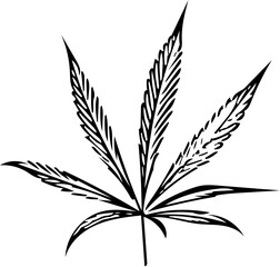 Hemp leaf symbol icon vector icon, black and white drawing