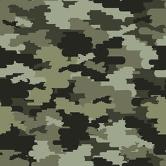 Camouflage seamless vector pattern. Abstract modern vector military background. Fabric textile print template. Classic clothing style masking camo repeat print, shades of Green, brown, olive colors fo