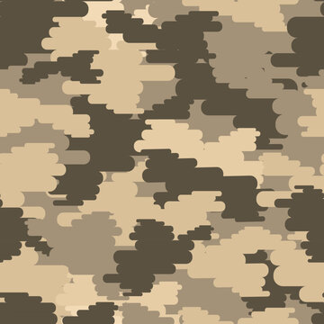 Camouflage seamless vector pattern. Abstract modern vector military background. Fabric textile print template. Classic clothing style masking camo sand ground repeat print, brown, yellow colors