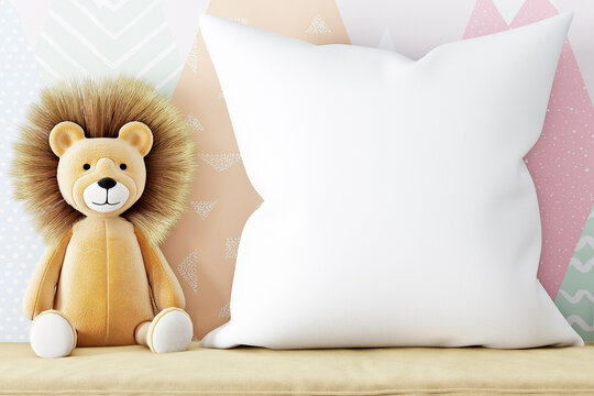 Pillow Mockup Kids And Plush Lion