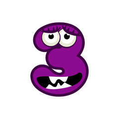 Cartoon Character Number Three Monster, numerical 3