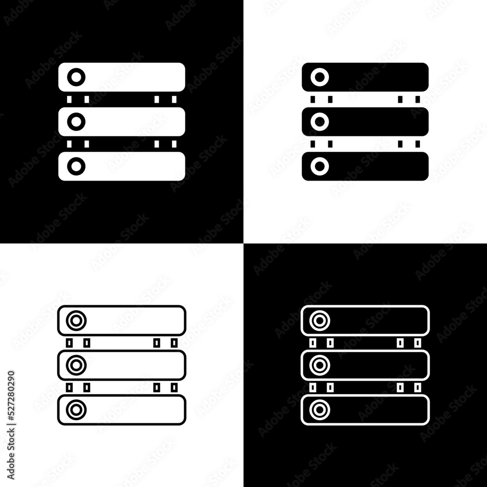 Poster set server, data, web hosting icon isolated on black and white background. vector