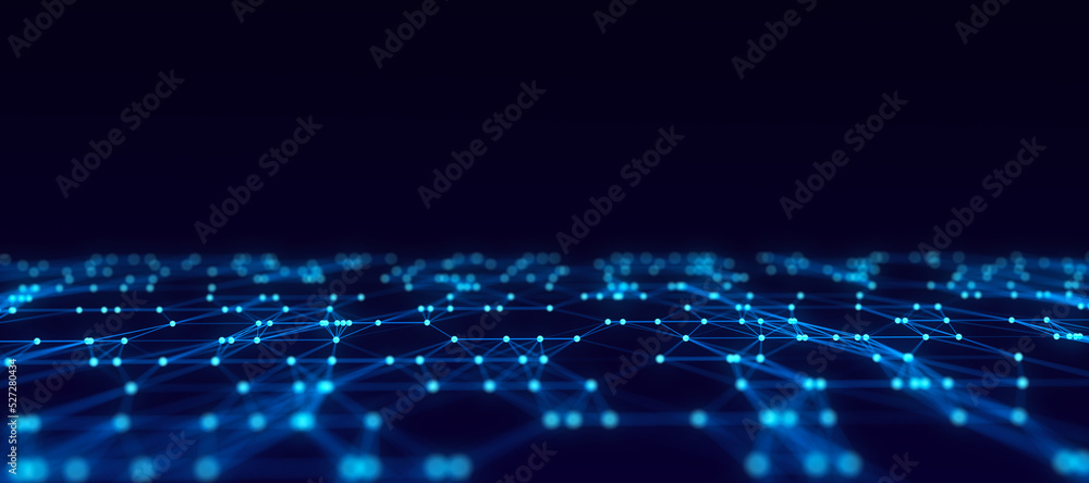 Aufkleber Wave of particles and lines. Big data visualization. Abstract background with a dynamic wave. 3d rendering.
