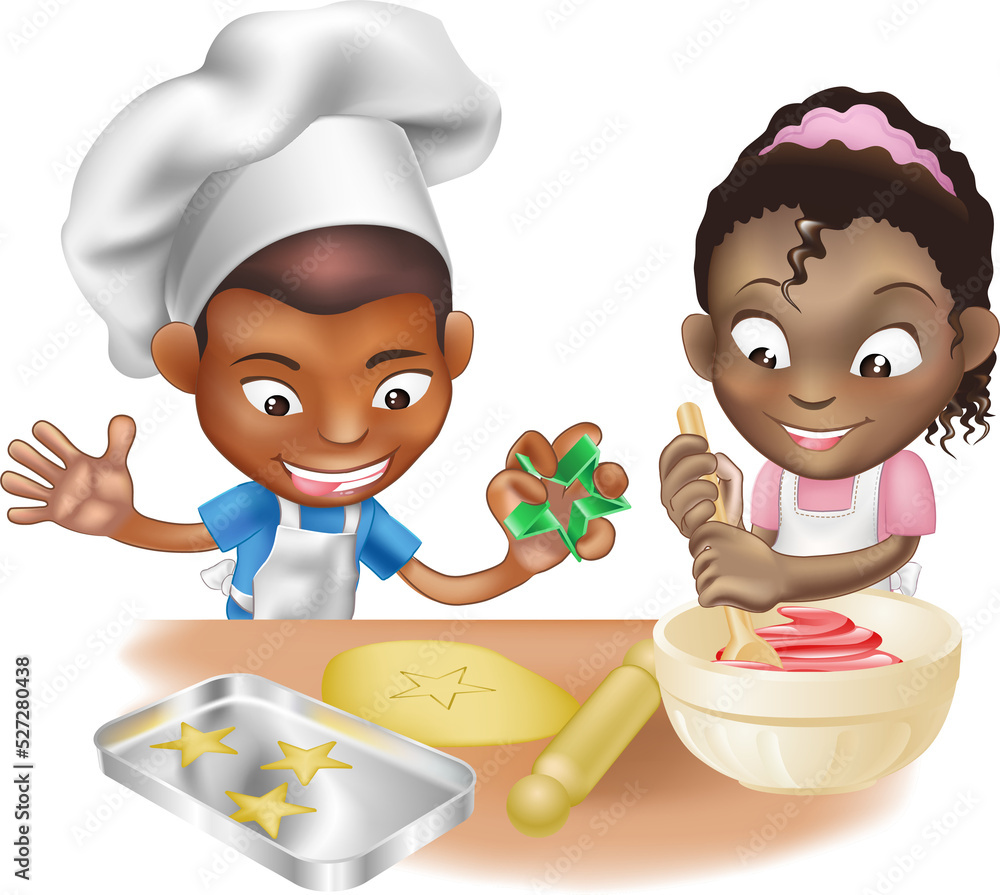 Sticker two children having fun in the kitchen