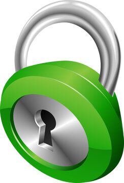 Shiny Glossy Green Security Padlock Vector Illustration