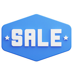 blue sale button for shopping promotion on transparent background. 3D Illustration