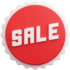 red sale label for online shopping promotion on transparent background. 3D Illustration