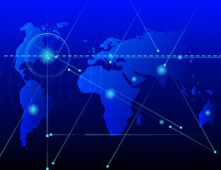 World map with information technology movements design vector