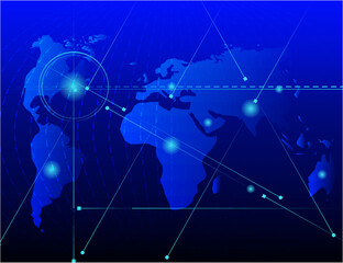 World map with information technology movements design vector
