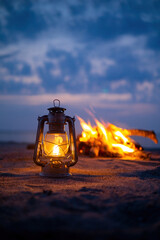 焚火とオイルランタン