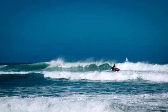 Jet Ski in waves, Atlantic coast, Seignosse, France