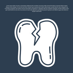 Blue line Broken tooth icon isolated on blue background. Dental problem icon. Dental care symbol. Vector