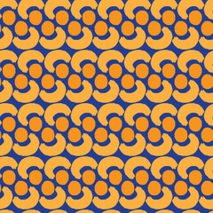 Vector abstract geometric shape seamless pattern design. Semi-Circles and circulars in cheerful shades of orange made up this funky pattern that is perfect to used as background, fabric, textiles, or