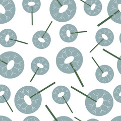 Seamless, floral pattern dandelions fluffy on white  background. Vector illustration drawn by hands.