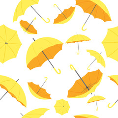 seamless white background with yellow umbrellas, vector