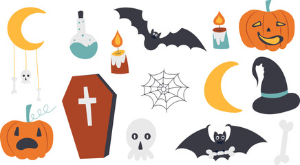 halloween set, icons in doodle style vector
