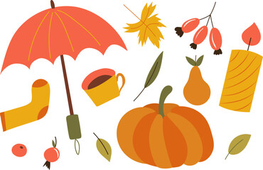 autumn set, icons in doodle style vector