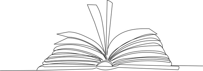 open book drawing by one continuous line, vector