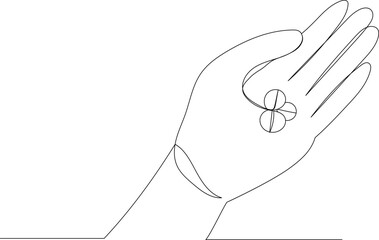 hand with pills one continuous line drawing, vector