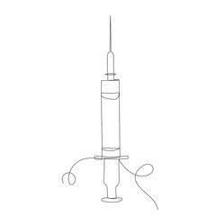 syringe drawing by one continuous line, vector